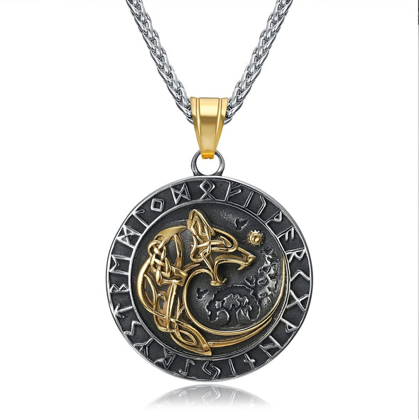 Dual Colored Handcrafted Stainless Steel Circular Fenrir Necklace